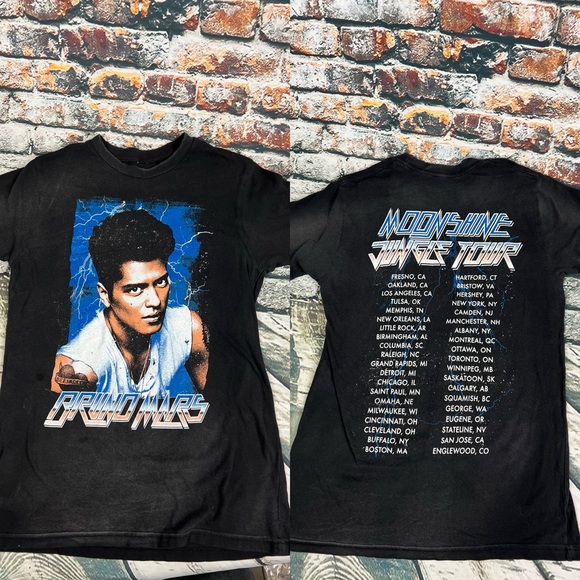 Bruno Mars Crewneck Tshirt Size S Black Cotton‎ Jungle Tour 2013 Moonshine - Picture 1 of 5